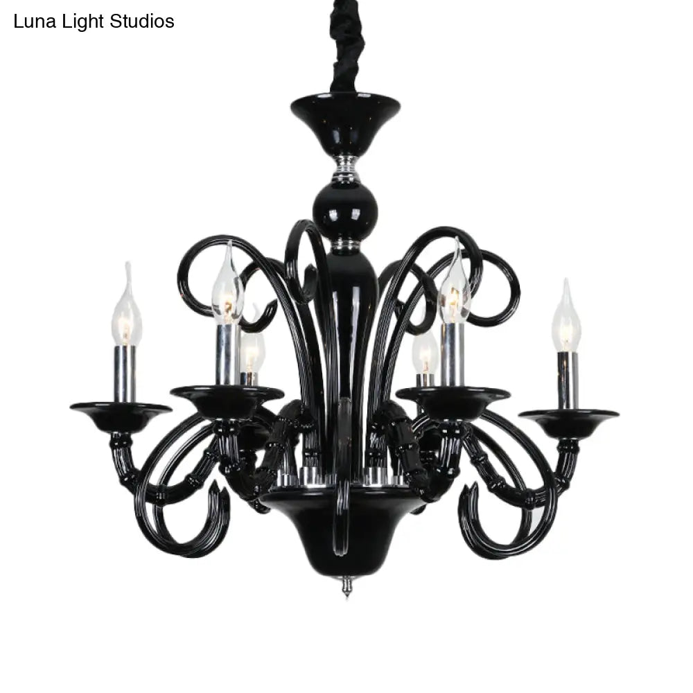 Metallic Hanging Chandelier Light - Industrial Style 6/8 Bulbs Black Finish Suspension For Living
