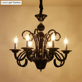 Metallic Hanging Chandelier Light - Industrial Style 6/8 Bulbs Black Finish Suspension For Living