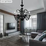 Metallic Hanging Chandelier Light - Industrial Style 6/8 Bulbs Black Finish Suspension For Living