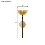 Metallic Hemisphere Wall Sconce With Orb White Glass Shade In Brass/Black And Gold - Traditional