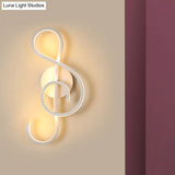 Metallic Hourglass/Music Note Led Wall Mount Light Fixture In Minimalist Black/White For Office -