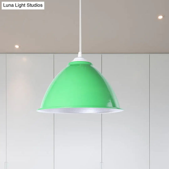 Metallic Domed Hanging Ceiling Light - Industrial Pendant Lamp With Adjustable Cord In
