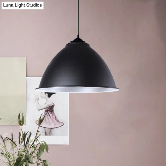 Metallic Domed Hanging Ceiling Light - Industrial Pendant Lamp With Adjustable Cord In