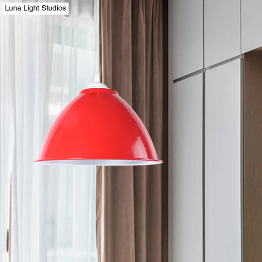 Metallic Domed Hanging Ceiling Light - Industrial Pendant Lamp With Adjustable Cord In
