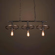 Metallic Island Pendant Light With Industrial Bare Bulb Design - 3 Lights & Wheel Decor In Bronze
