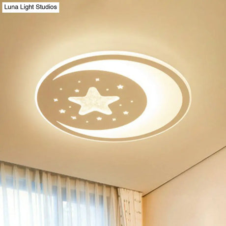 Metallic Led Flush Mount Ceiling Light For Kids Bedroom Modern White Crescent And Star Design / 17