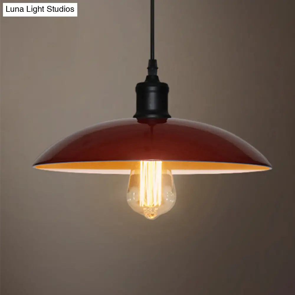 Metallic Saucer Shade Pendant Lighting - Loft Style Hanging Lamp For Living Room In Black/White