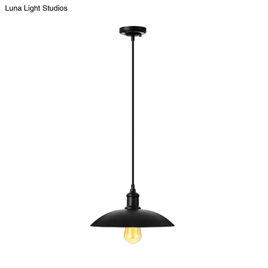Metallic Loft Style Pendant Lamp With Saucer Shade For Living Room Black/White - 12.5’/16’ W