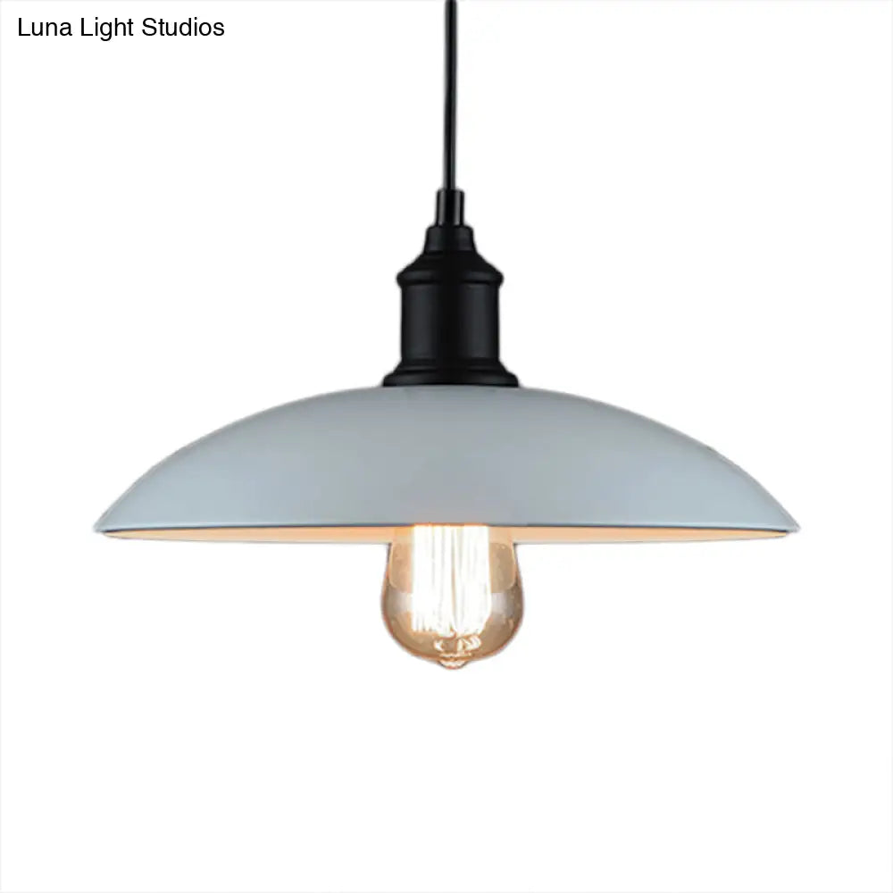Metallic Loft Style Pendant Lamp With Saucer Shade For Living Room Black/White - 12.5’/16’ W