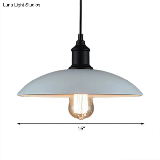 Metallic Saucer Shade Pendant Lighting - Loft Style Hanging Lamp For Living Room In Black/White