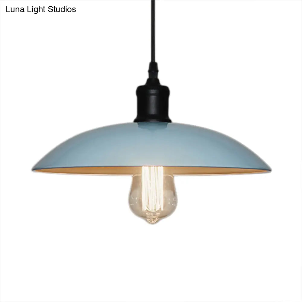 Metallic Saucer Shade Pendant Lighting - Loft Style Hanging Lamp For Living Room In Black/White
