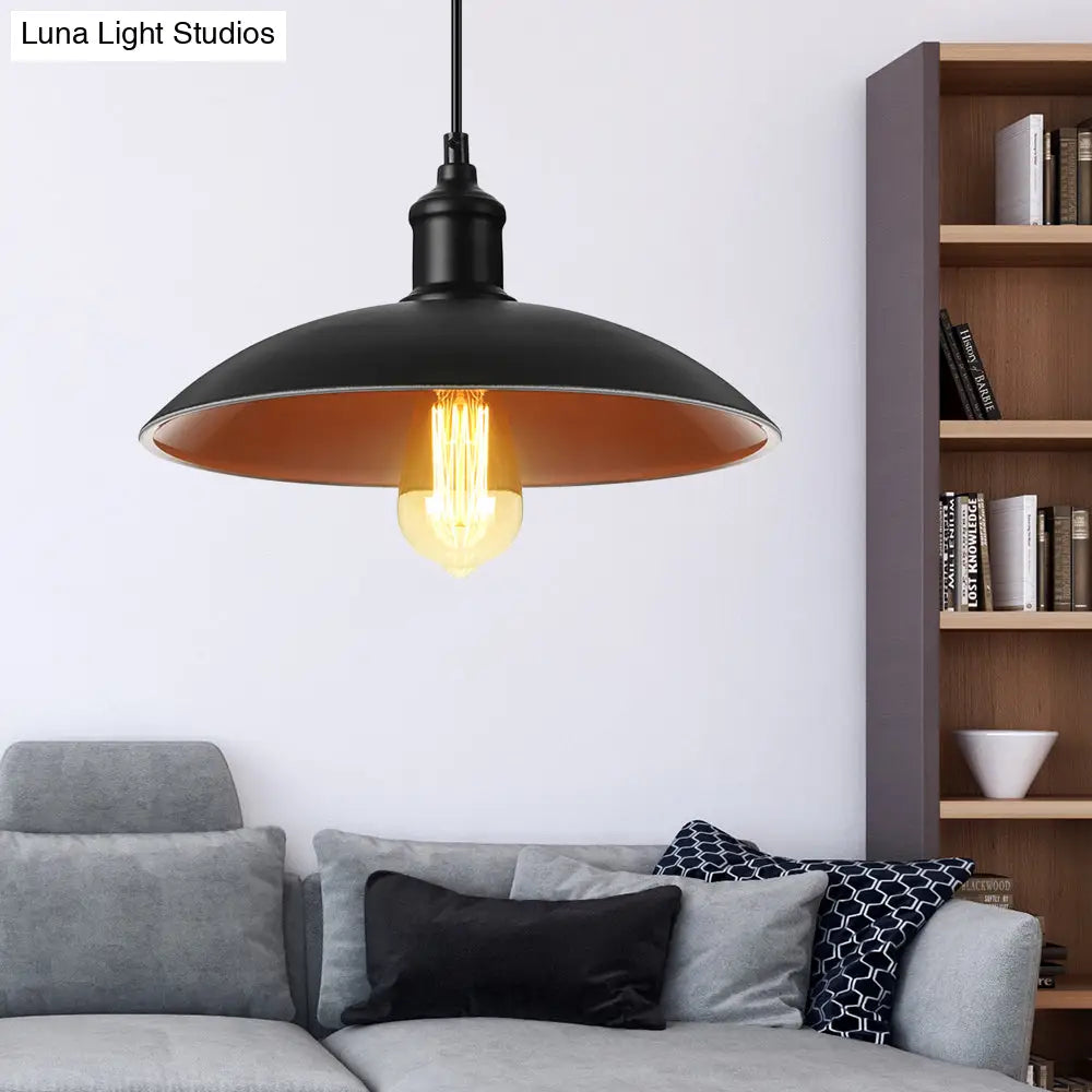 Metallic Loft Style Pendant Lamp With Saucer Shade For Living Room Black/White - 12.5’/16’ W