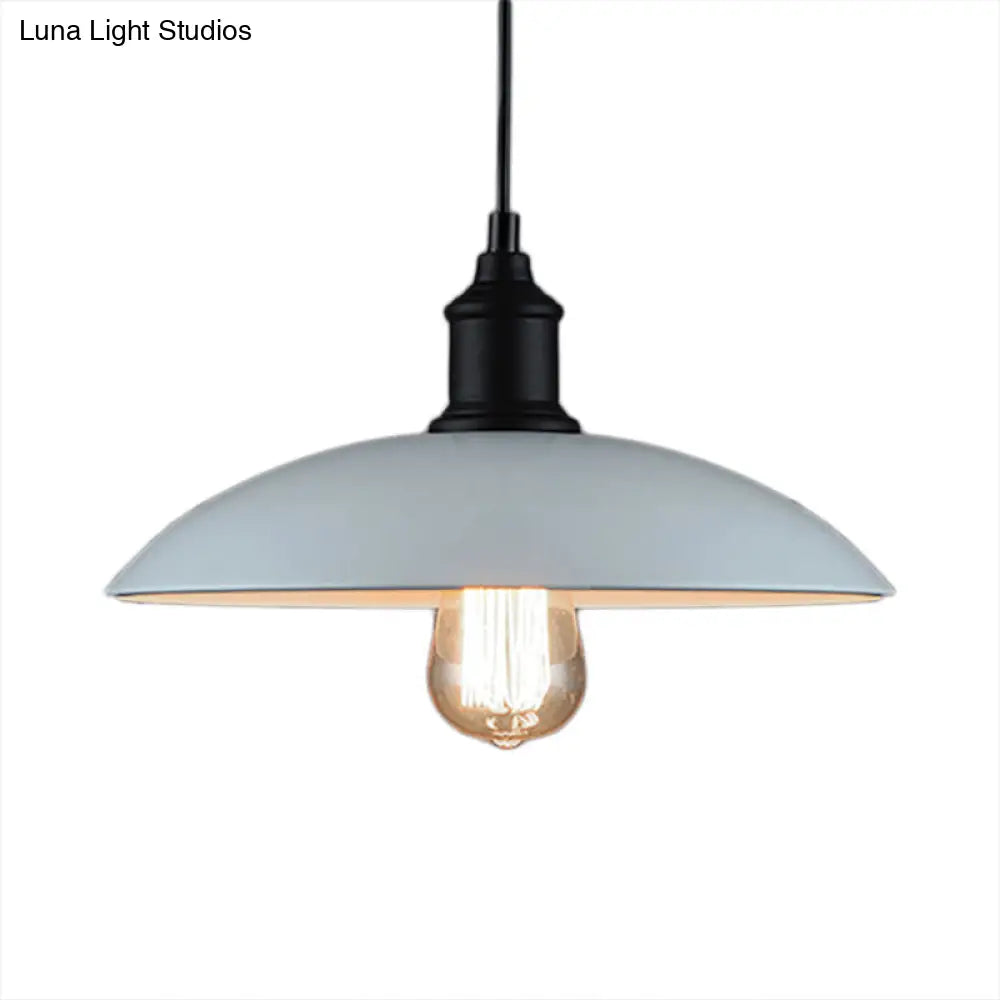Metallic Saucer Shade Pendant Lighting - Loft Style Hanging Lamp For Living Room In Black/White