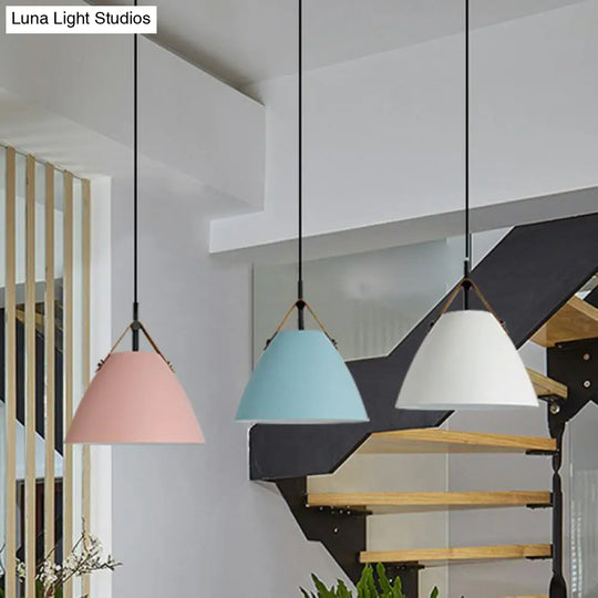 Metallic Macaron Pendant Lamp With Acrylic Diffuser - Dining Room Ceiling Light Blue / 10.5