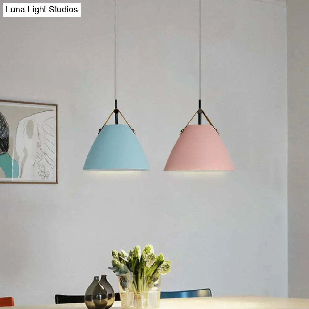 Metallic Macaron Pendant Lamp With Acrylic Diffuser - Dining Room Ceiling Light Pink / 10.5