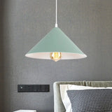 Metallic Macaron Style Pendant Light Fixture For Coffee Shops With Conic Shade Single Bulb In
