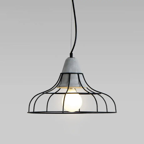 Metallic Minimalist Pendant Light: Caged Dining Room Suspension with Cement Top (Grey) Grey / Barn