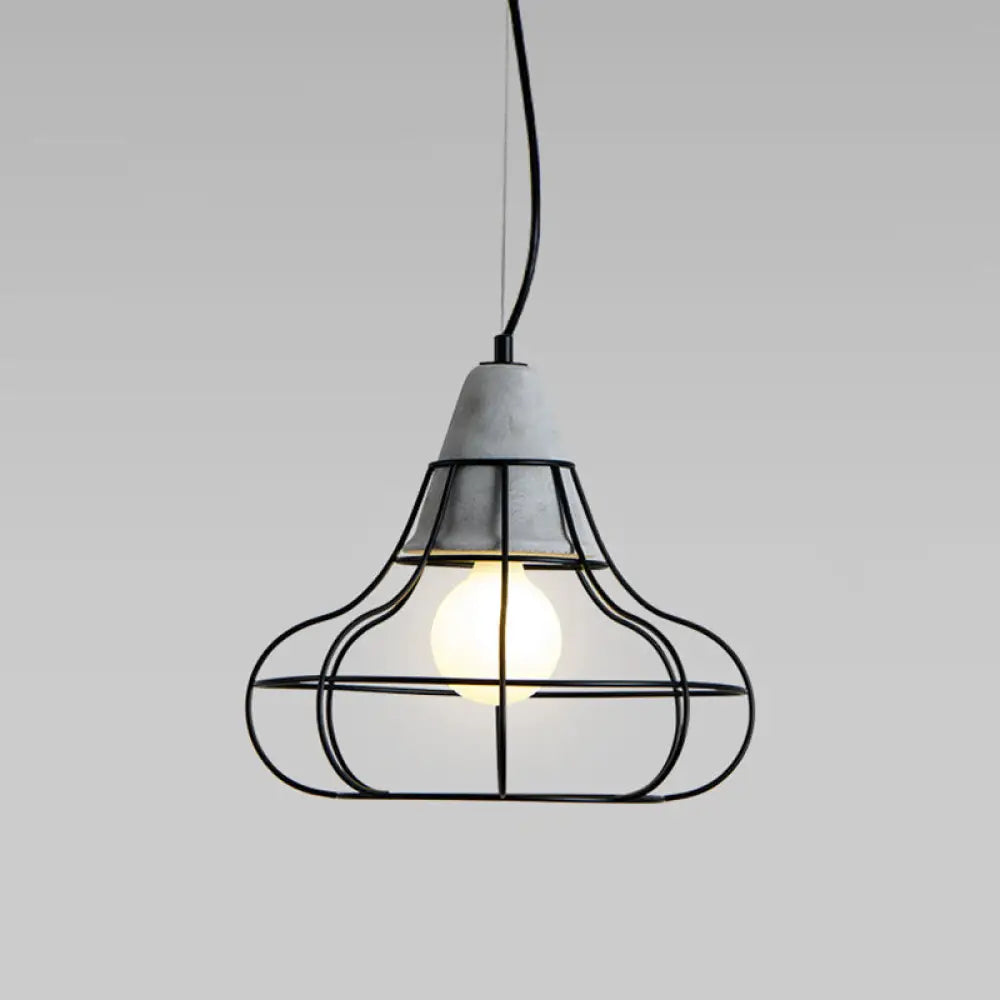 Metallic Minimalist Pendant Light: Caged Dining Room Suspension with Cement Top (Grey) Grey / Gourd
