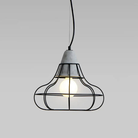 Metallic Minimalist Pendant Light: Caged Dining Room Suspension with Cement Top (Grey) Grey / Gourd