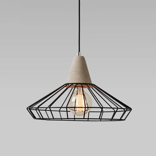 Metallic Minimalist Pendant Light: Caged Dining Room Suspension with Cement Top (Grey) Grey / Triangle