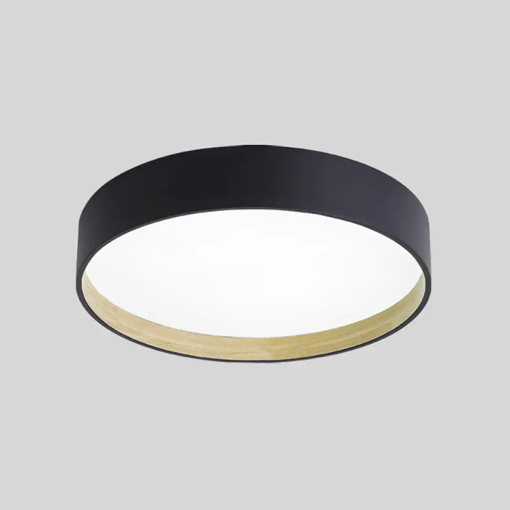 Metallic Modern Drum Flush Mount Ceiling Light Fixture Black / 19.5 White