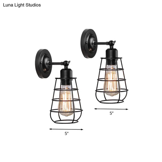 Metallic Plug-In Pendant Light For Restaurants - Warehouse Caged Wall Lighting Fixture (1/2 Bulbs)