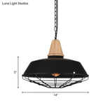 Metallic Retro Style Ceiling Hanging Pendant Light With Barn And Wire Guard 1 Head Black 3 Sizes