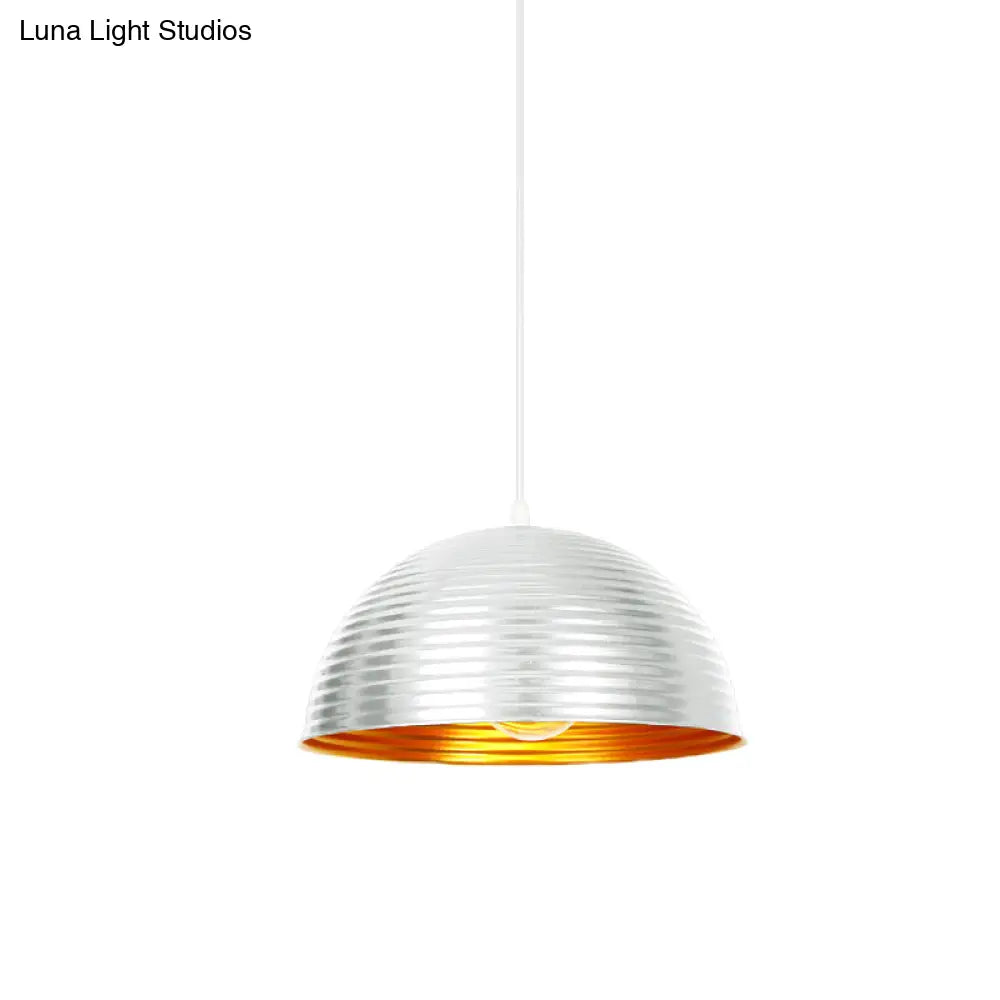Metallic Ribbed Dome Pendant Light - Yellow/Green For Restaurants