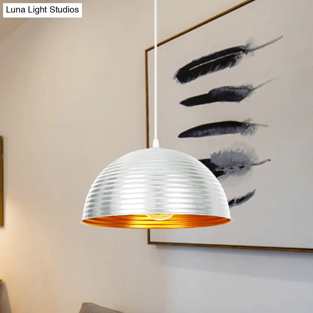 Industrial Ribbed Dome Pendant 1-Light Ceiling Fixture In Yellow/Green Perfect For Restaurants White