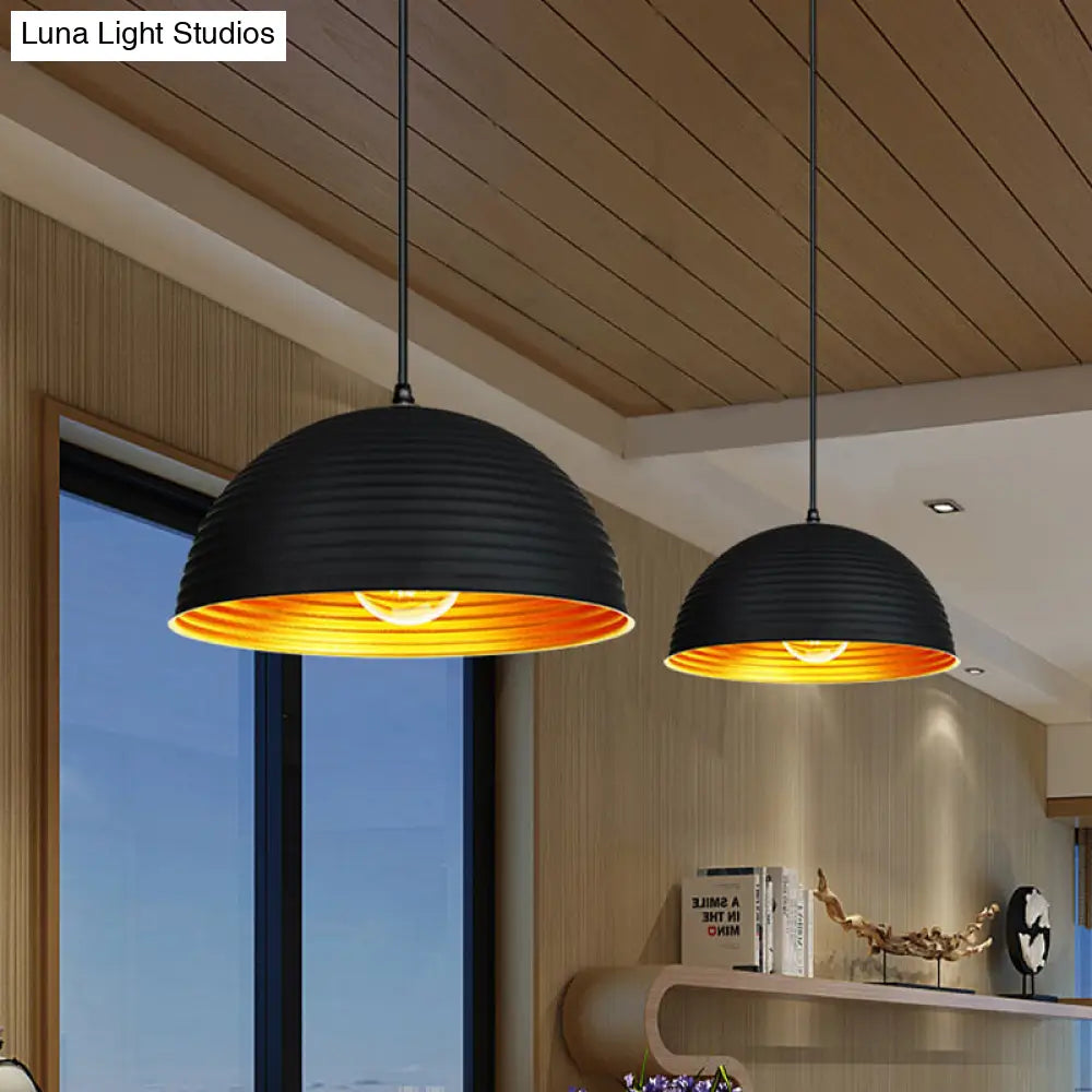 Industrial Ribbed Dome Pendant 1-Light Ceiling Fixture In Yellow/Green Perfect For Restaurants