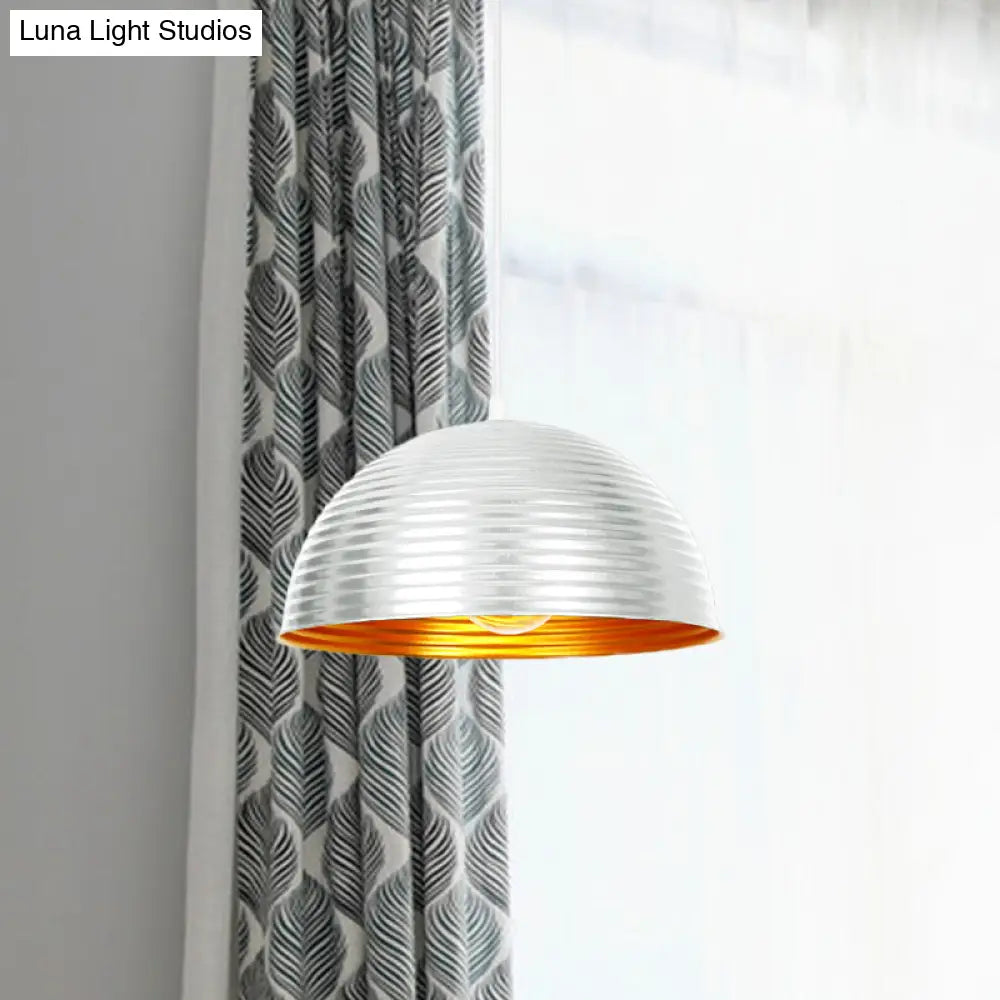 Industrial Ribbed Dome Pendant 1-Light Ceiling Fixture In Yellow/Green Perfect For Restaurants