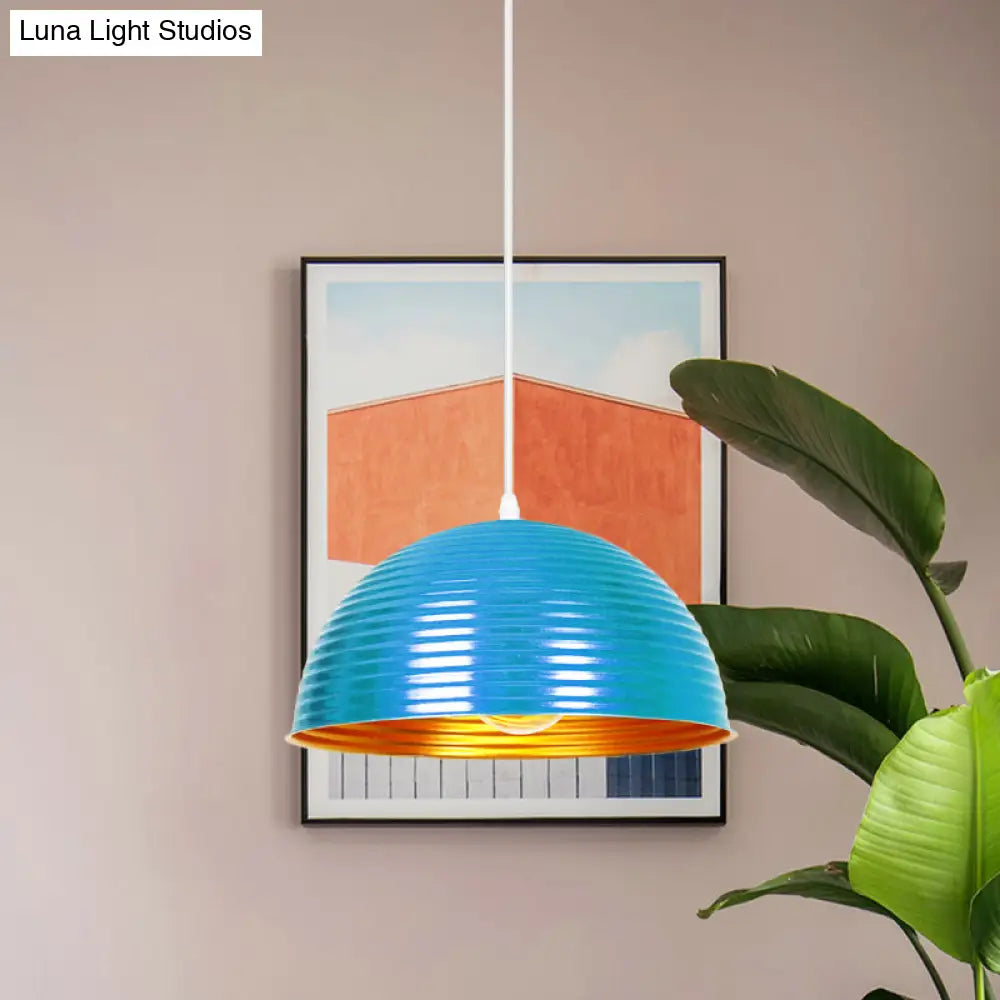 Metallic Ribbed Dome Pendant Light - Yellow/Green For Restaurants
