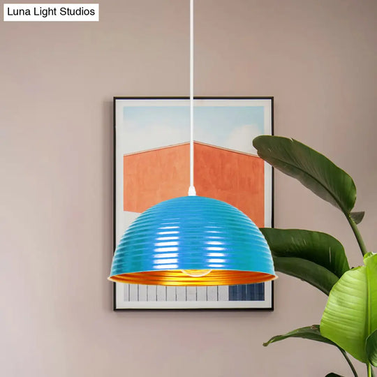 Metallic Ribbed Dome Pendant Light - Yellow/Green For Restaurants