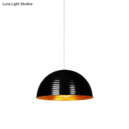Industrial Ribbed Dome Pendant 1-Light Ceiling Fixture In Yellow/Green Perfect For Restaurants