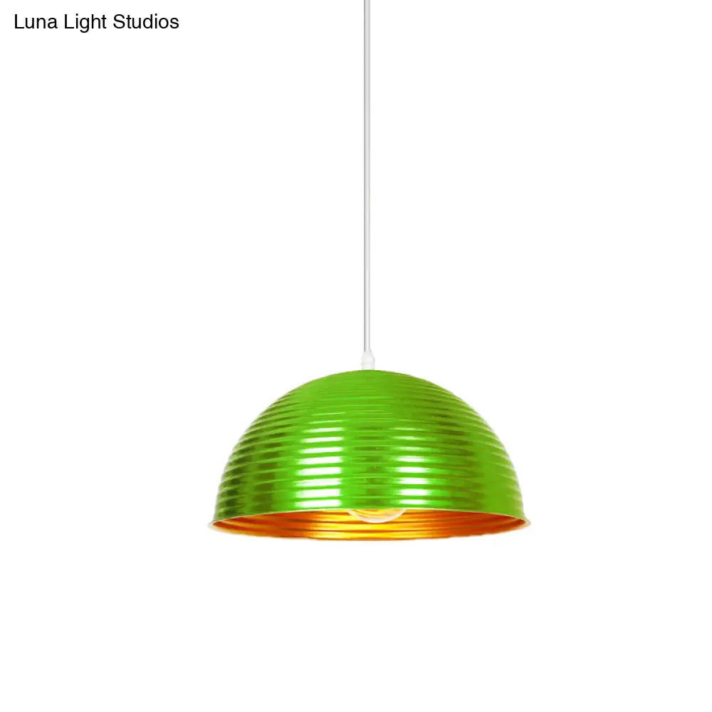 Metallic Ribbed Dome Pendant Light - Yellow/Green For Restaurants