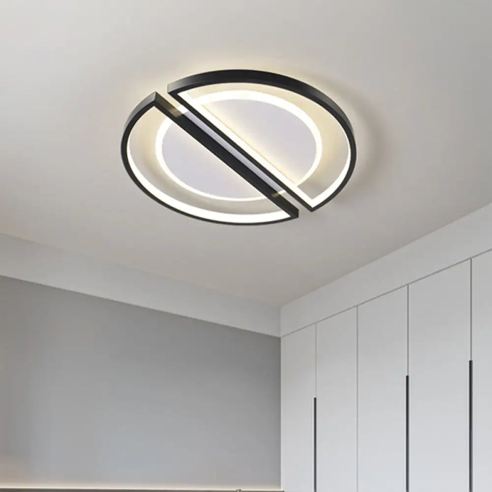 Metallic Round Slim Ceiling Light With Simple Black Design And Led Flush Mount - Warm/White Option