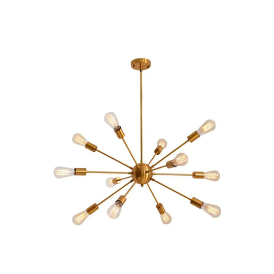 Metallic Sunburst Industrial Pendant Light With Bare Bulbs 12 / Brass