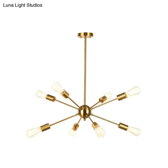 Metallic Sun Burst Industrial Chandelier With Bare Bulb Pendant Fixture 8 / Brass