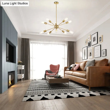 Metallic Sunburst Industrial Pendant Light With Bare Bulbs