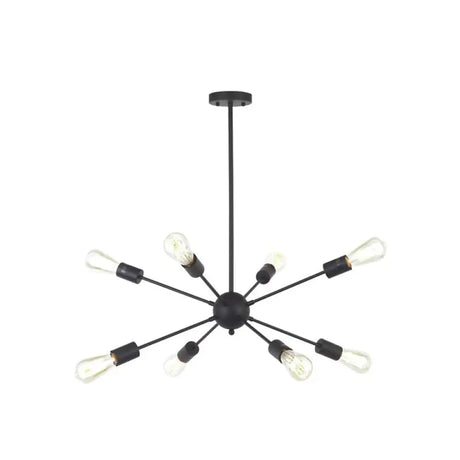 Metallic Sunburst Industrial Pendant Light With Bare Bulbs 8 / Black