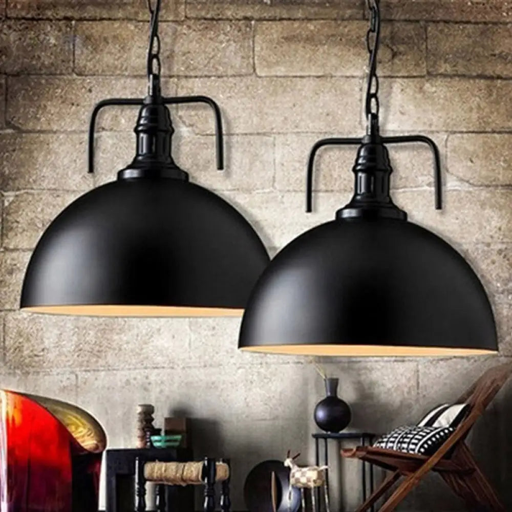 Metallic Suspension Lamp With Swivel Joint - Warehouse Dome Hanging Light Kit Black