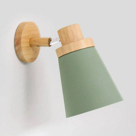 Metallic Swivel Shade Wall Lamp - Macaron 1-Bulb Wood Bedroom Light Fixture Green / B