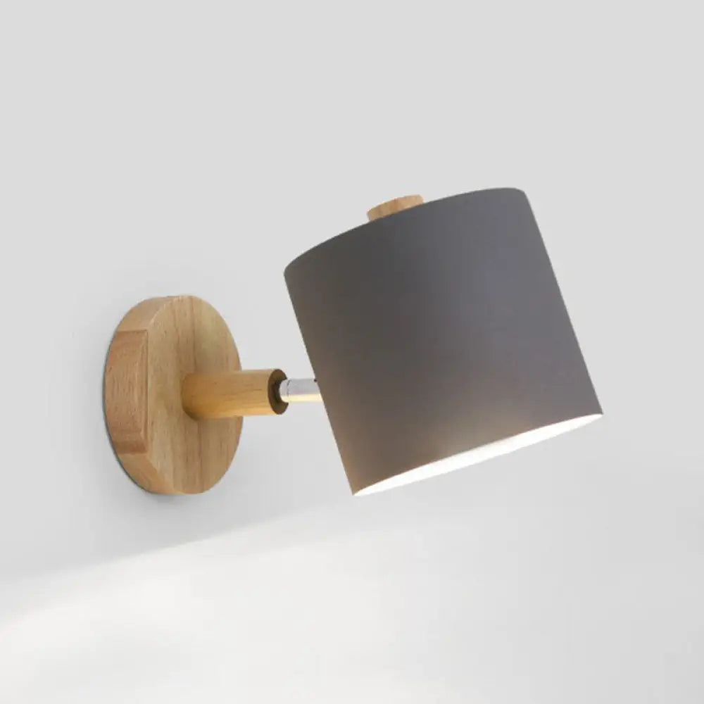 Metallic Swivel Shade Wall Lamp - Macaron 1-Bulb Wood Bedroom Light Fixture Grey / C