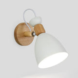 Metallic Swivel Shade Wall Lamp - Macaron 1-Bulb Wood Bedroom Light Fixture White / A