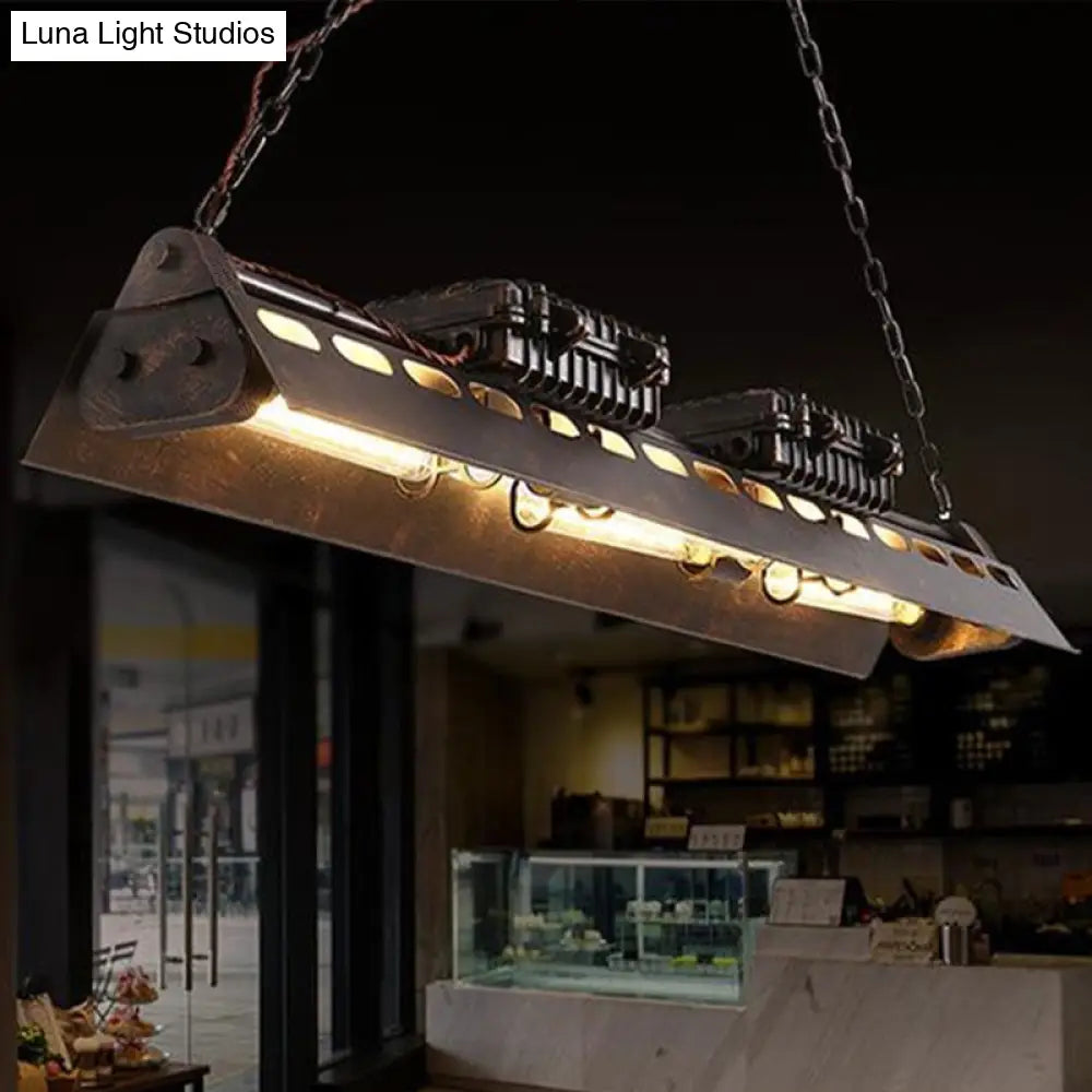 Metallic Train Chandelier With 3 Bulbs - Industrial Creative Hanging Light For Cottage Décor In Rust