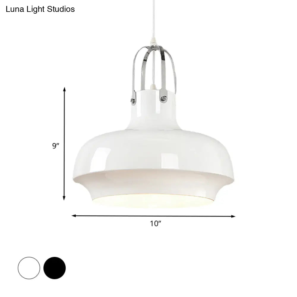 Metallic Urn Pendant Light - Industrial 1-Head Suspension Lamp For Dining Room In White/Black