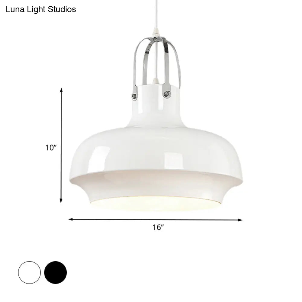 Industrial Metallic Urn Pendant Light In White/Black 10/16/19 W