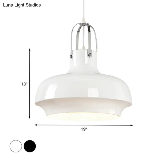 Metallic Urn Pendant Light - Industrial 1-Head Suspension Lamp For Dining Room In White/Black