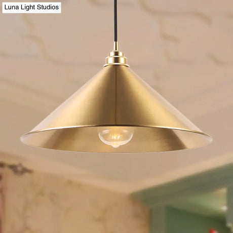 Metallic Vintage Brass Pendant Light With Conic Shade - Indoor Hanging Ceiling