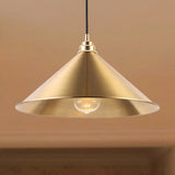 Metallic Vintage Brass Pendant Light With Conic Shade - Indoor Hanging Ceiling